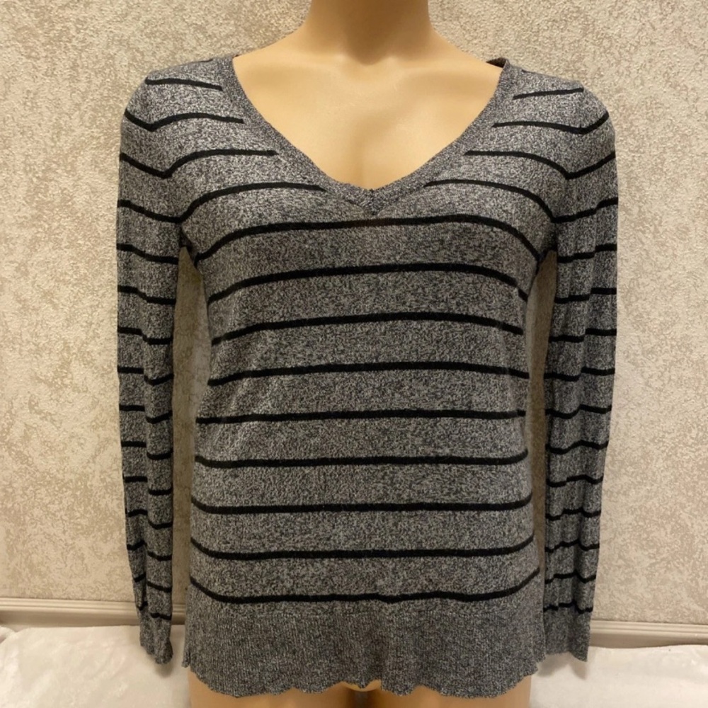 Mossimo Supply Co. Gray and Black Striped V-Neck Sweater